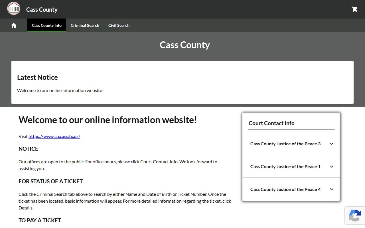 Cass County traffic warrant reference, county citation payment interface