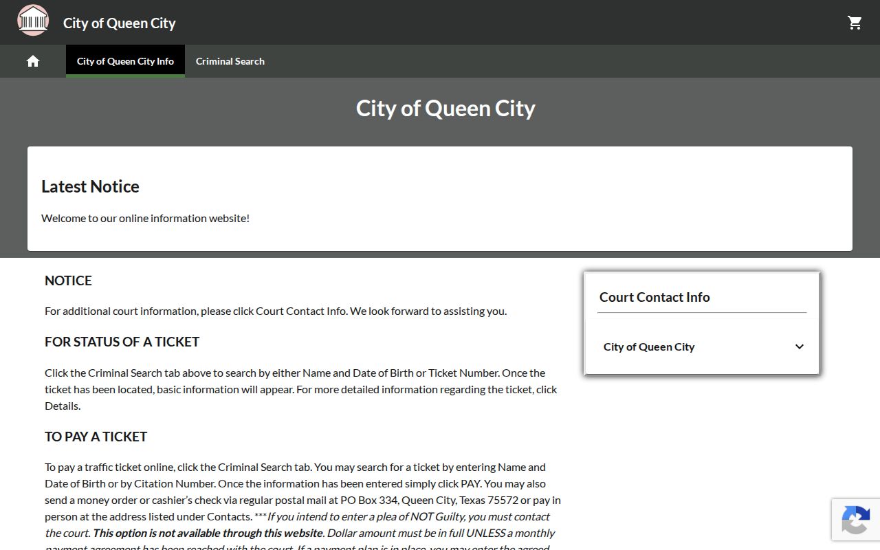 Cass County traffic warrant reference, Queen City payment vendor interface