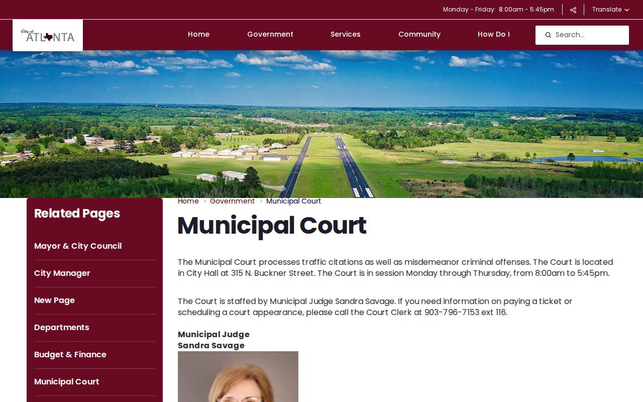 Cass County municipal warrant reference, Atlanta Municipal Court contact page