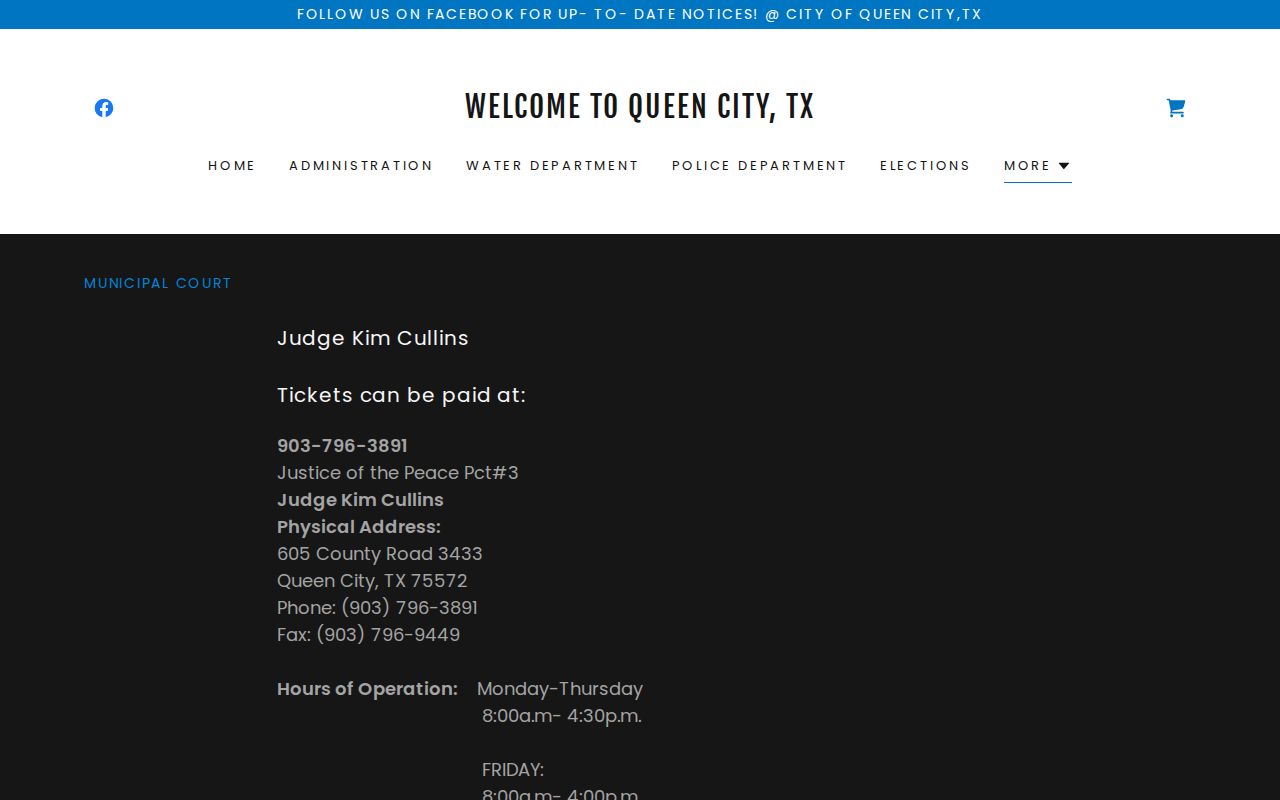 Cass County municipal warrant reference, Queen City Municipal Court payment page