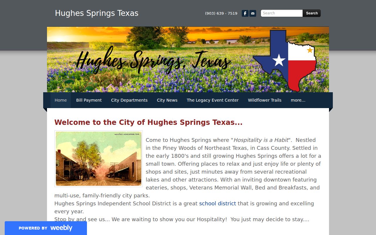 Cass County Hughes Springs warrant records reference, city hall contact page