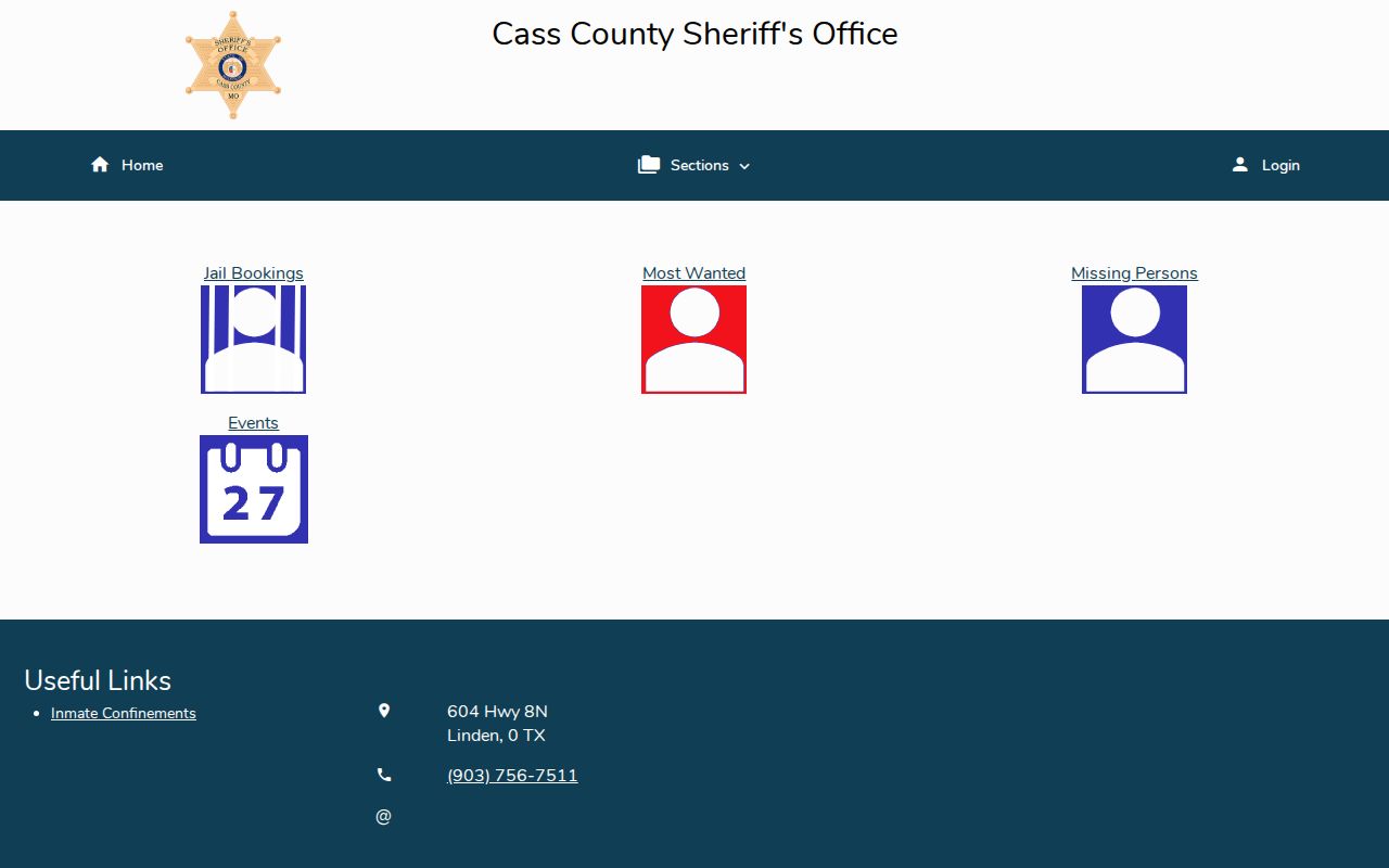 Cass County warrant lookup reference, sheriff-linked Citizen Connect landing page